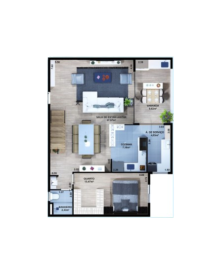 Planta Planta 1 Quarto - 77m²